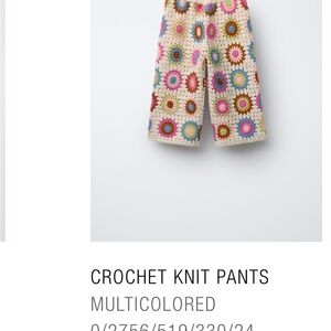 Zara Cream and Multicolor Crochet Knit Pants
